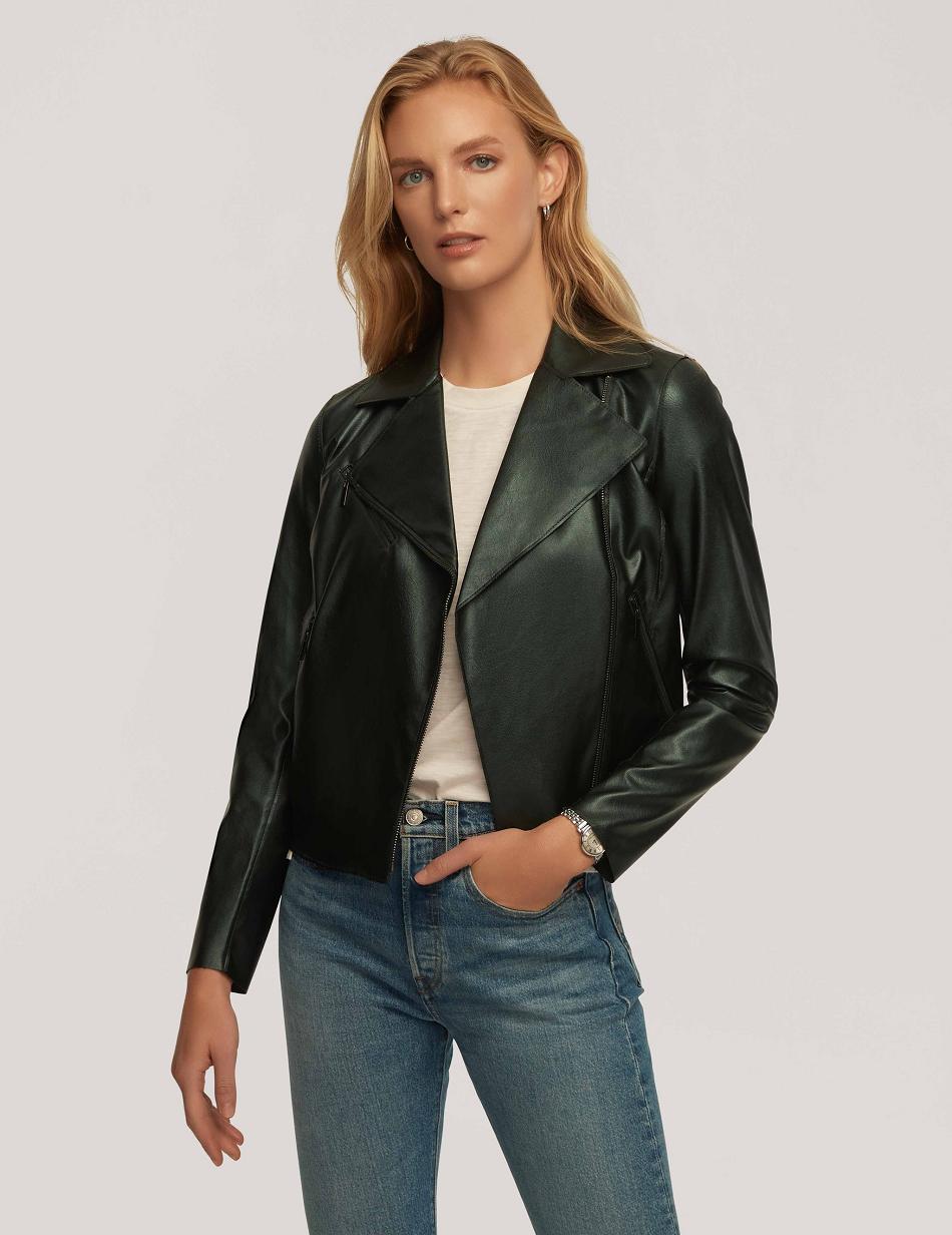 Blazer Anne Klein Vegan Cuir Zip Front Moto   | PRY-2500979